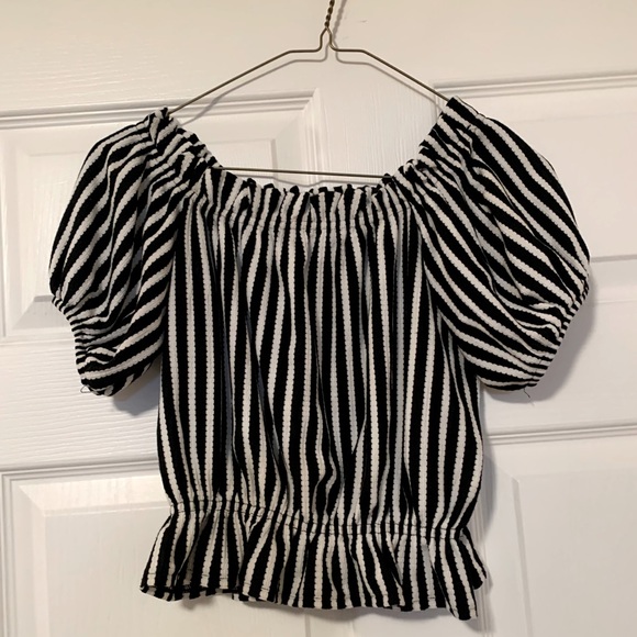 H&M Black and White Striped Off Shoulder Top - Picture 2 of 3
